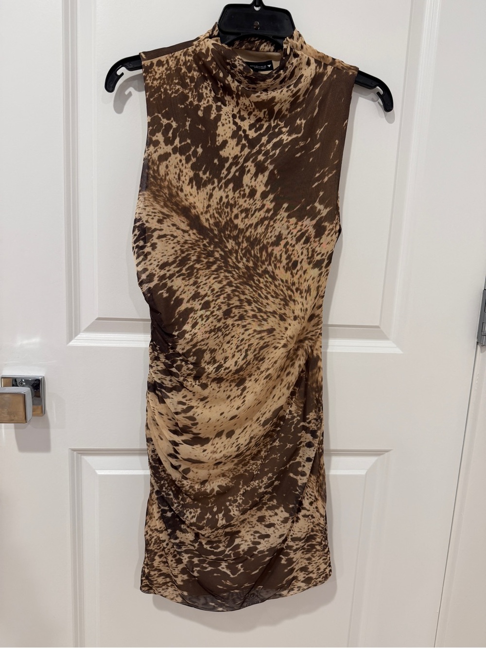 Zara Brown and Tan Speckled Mock-Neck Bodycon Dress